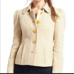 Tabitha Anthropologie Size 6 Peplum Jacket Coat Yellow Tweed Wool Blend